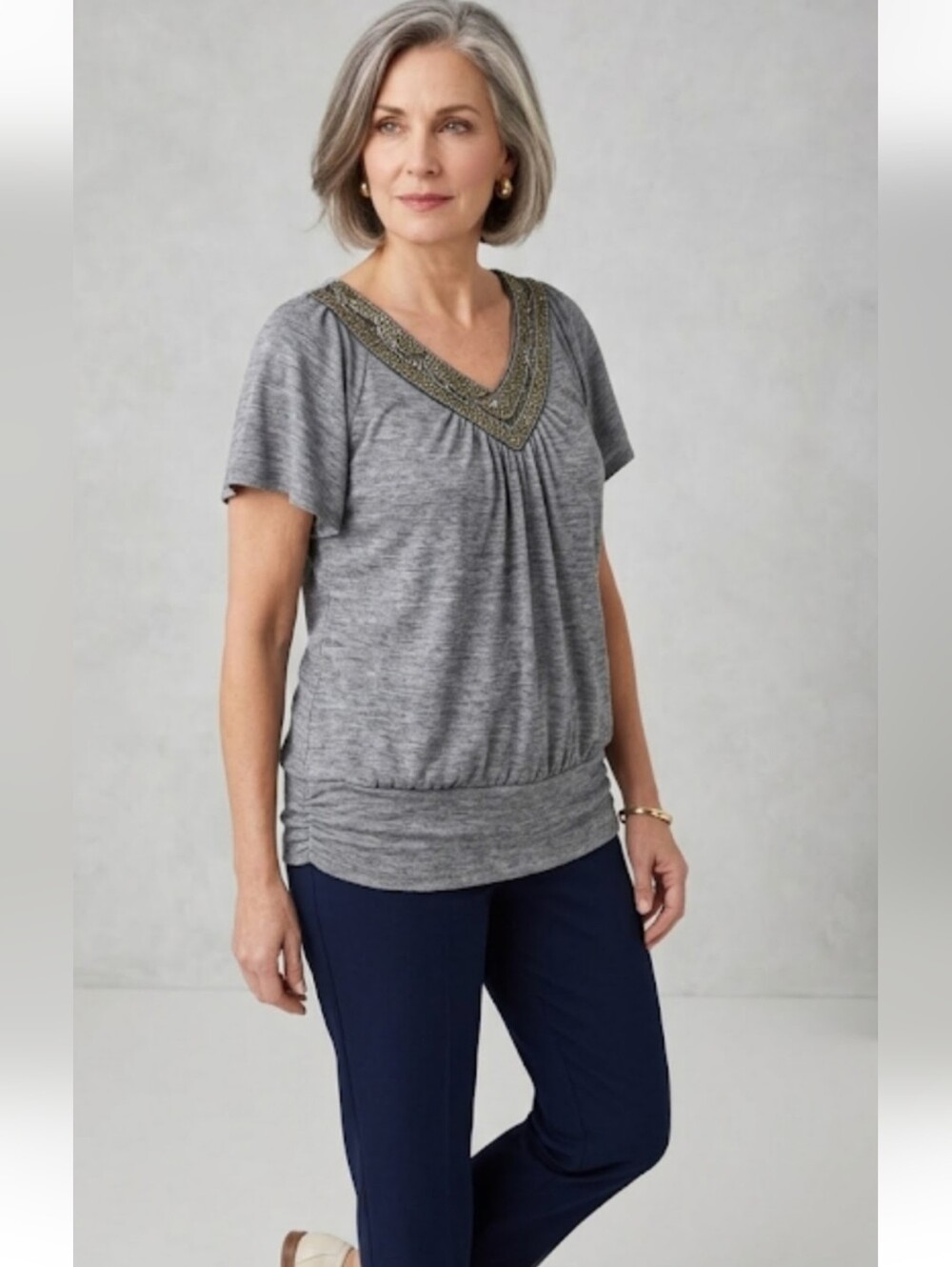 B Design Top Sz XL Gray beaded